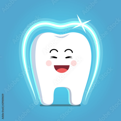 Cartoon tooth with shining protective coat shield