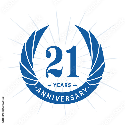 21st years anniversary celebration design. Twenty-one years logotype. Blue vector and illustration.
