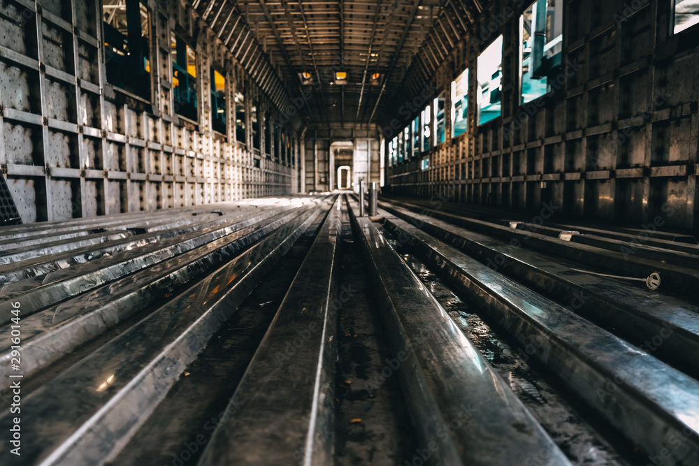 manufacture of a passenger train at a factory