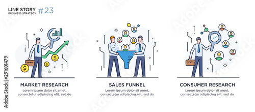 Set of illustrations concept with businessmen. Workflow, growth, graphics. Business development, milestones. linear illustration Icons infographics. Landing page site print poster