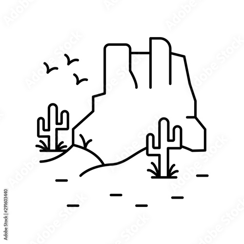 Desert, cactus, sand, mountain icon. Element of landscape thin line icon