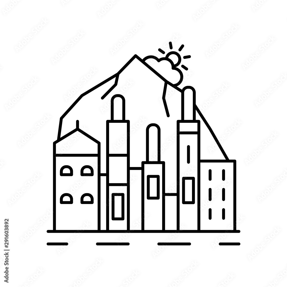 Obraz premium Industrial, building, mountain icon. Element of landscape thin line icon