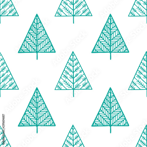 Spruce hand drawn endless background. Christmas trees seamless pattern. Fir-tree sketch texture. Part of set. 