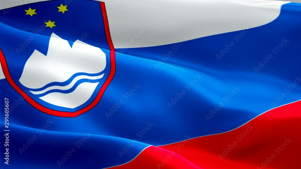 Slovenia flag Motion Loop video waving in wind. Realistic Slovenians