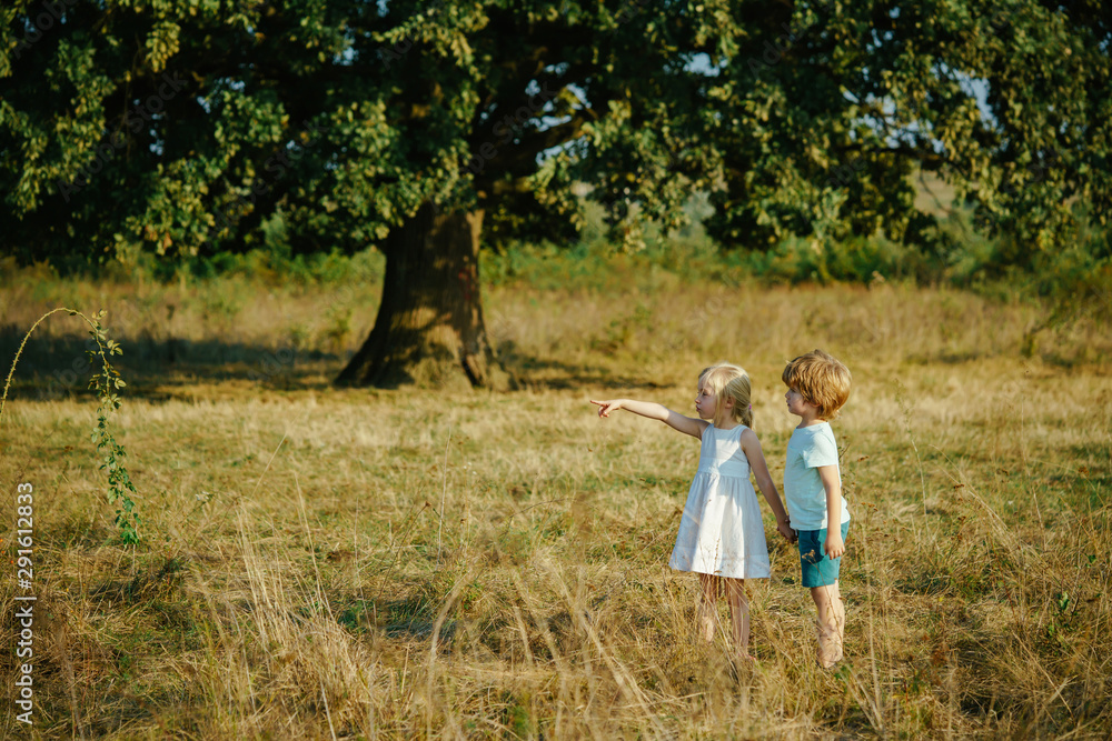 Happy children farmers having fun on spring field. Son and daughter planting on ground. Two young farmers. Childhood on countryside. Eco living. Child and vegetables on the farm. Happy children farmers having fun on spring field. Son and daughter planting on ground. Two young farmers. Childhood on countryside. Eco living. Child and vegetables on the farm.