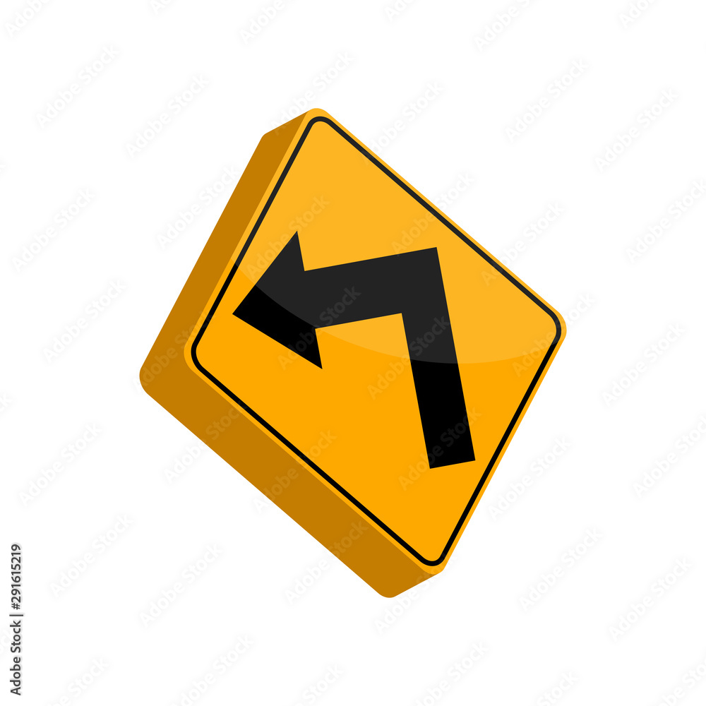 Isolated 3D traffic signal. Left curve ahead sign - Vector Isolated 3D traffic signal. Left curve ahead sign - Vector