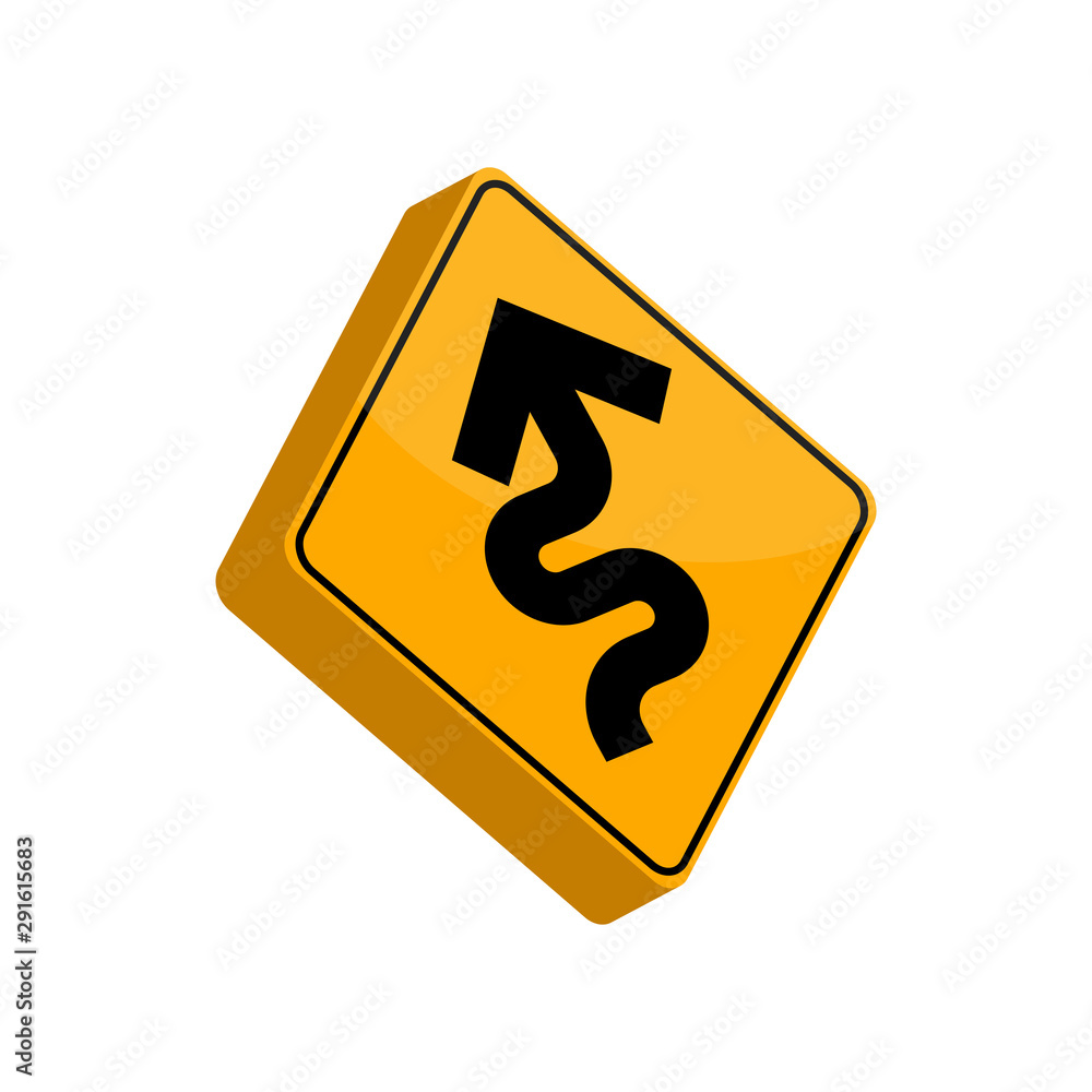 Isolated 3D traffic signal. Winding road ahead sign - Vector Isolated 3D traffic signal. Winding road ahead sign - Vector