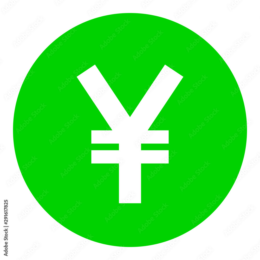 Fototapeta premium Yuan and Yen currency sign symbol - green simple inside of circle, isolated - vector