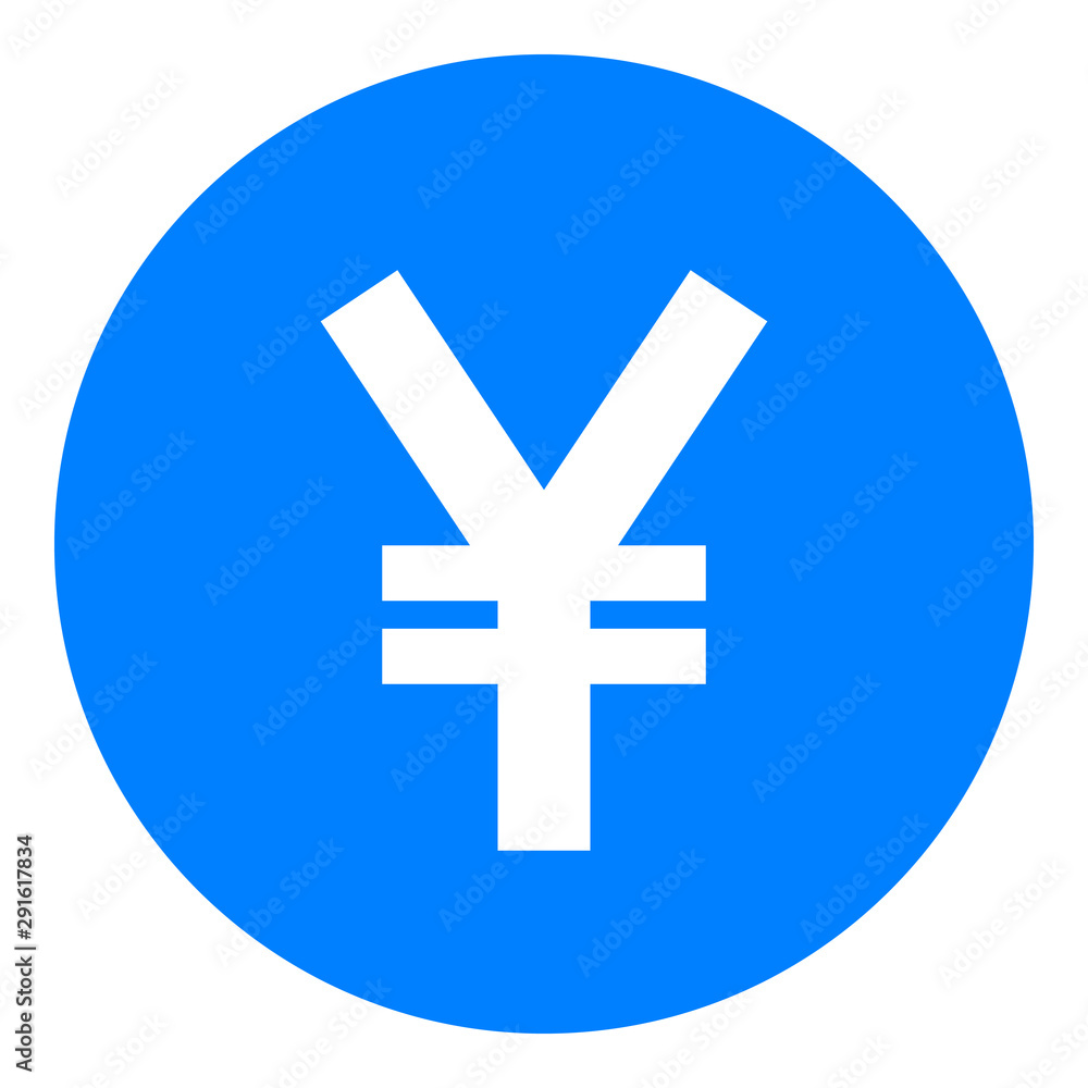 Yuan and Yen currency sign symbol - blue simple inside of circle, isolated - vector Yuan and Yen currency sign symbol - blue simple inside of circle, isolated - vector
