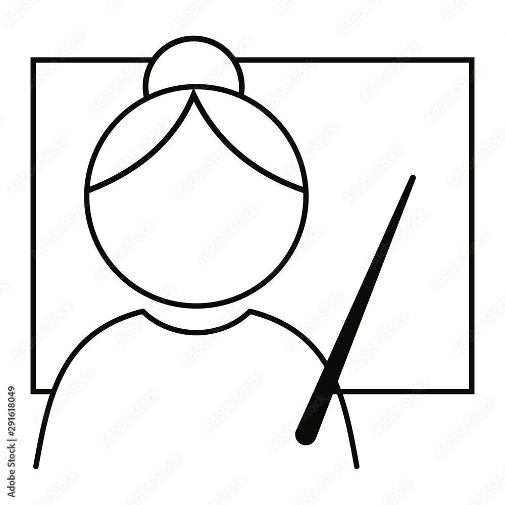 Female teacher with whiteboard vector illustration in black and white ...