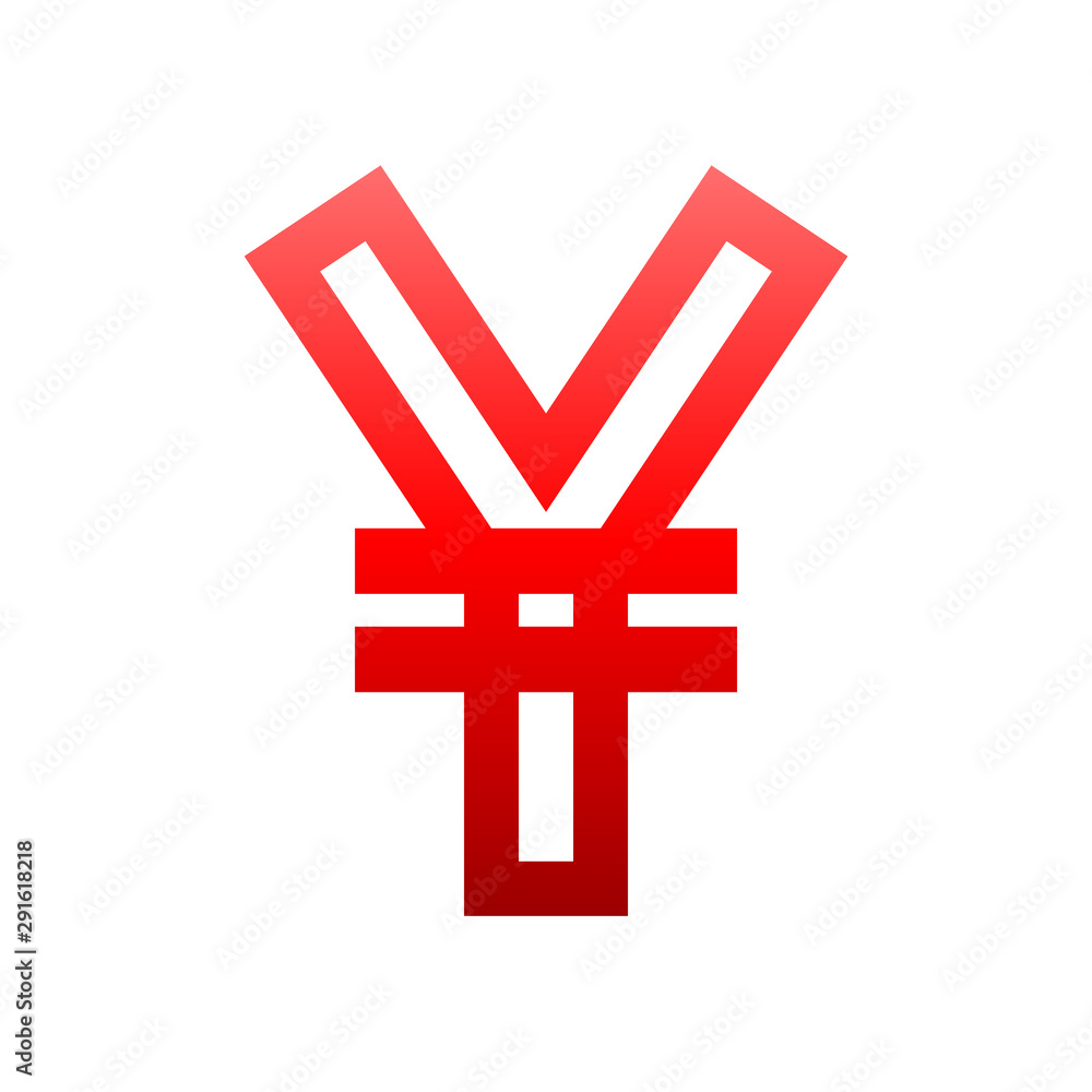 Yuan and Yen currency sign symbol - red simple gradient outline, isolated - vector Yuan and Yen currency sign symbol - red simple gradient outline, isolated - vector