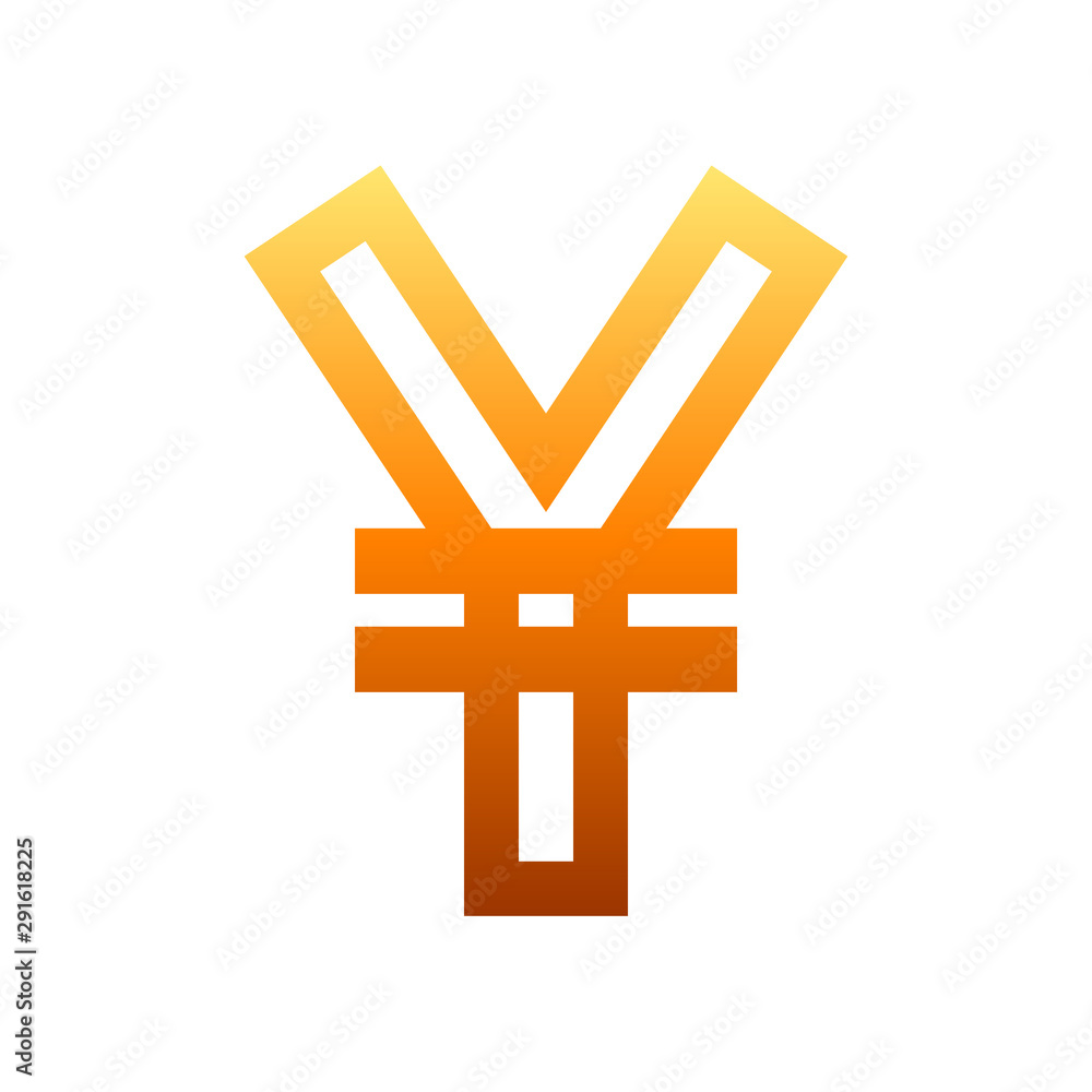 Obraz premium Yuan and Yen currency sign symbol - orange simple gradient outline, isolated - vector