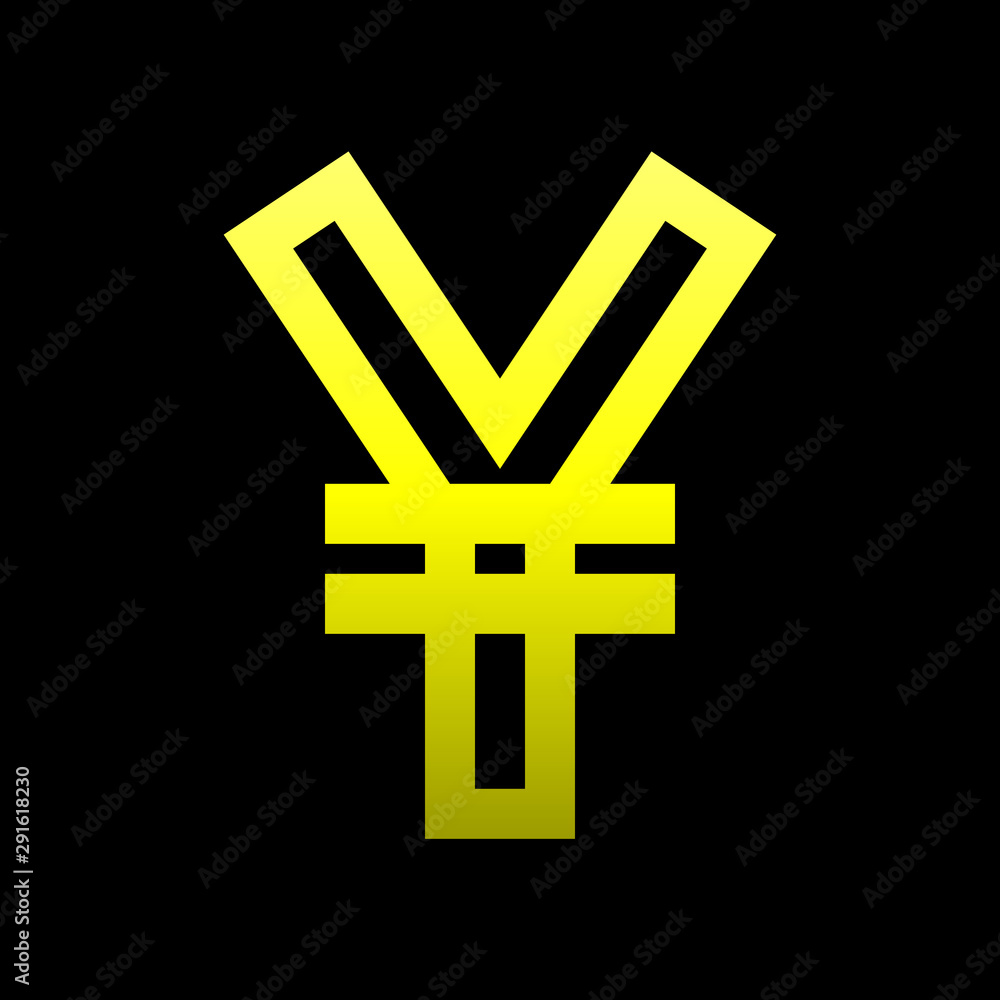 Yuan and Yen currency sign symbol - yellow simple gradient outline, isolated - vector Yuan and Yen currency sign symbol - yellow simple gradient outline, isolated - vector