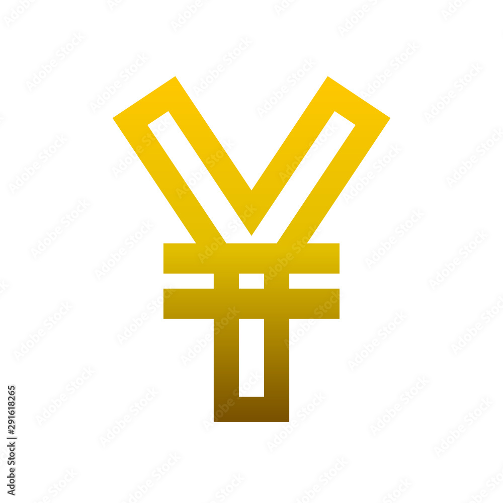 Yuan and Yen currency sign symbol - golden simple gradient outline, isolated - vector Yuan and Yen currency sign symbol - golden simple gradient outline, isolated - vector