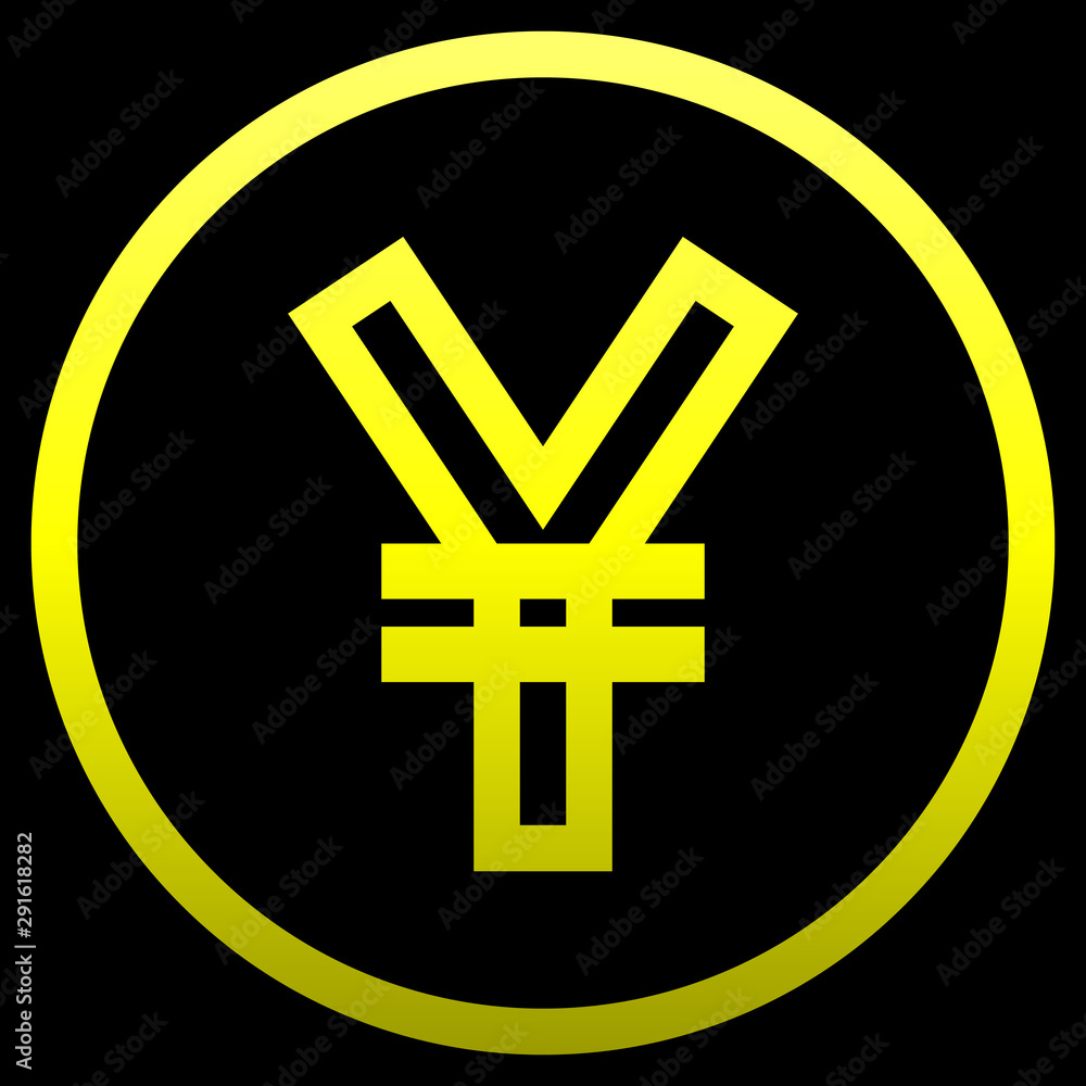 Yuan and Yen currency sign symbol - yellow simple gradient outline inside of circle, isolated - vector Yuan and Yen currency sign symbol - yellow simple gradient outline inside of circle, isolated - vector