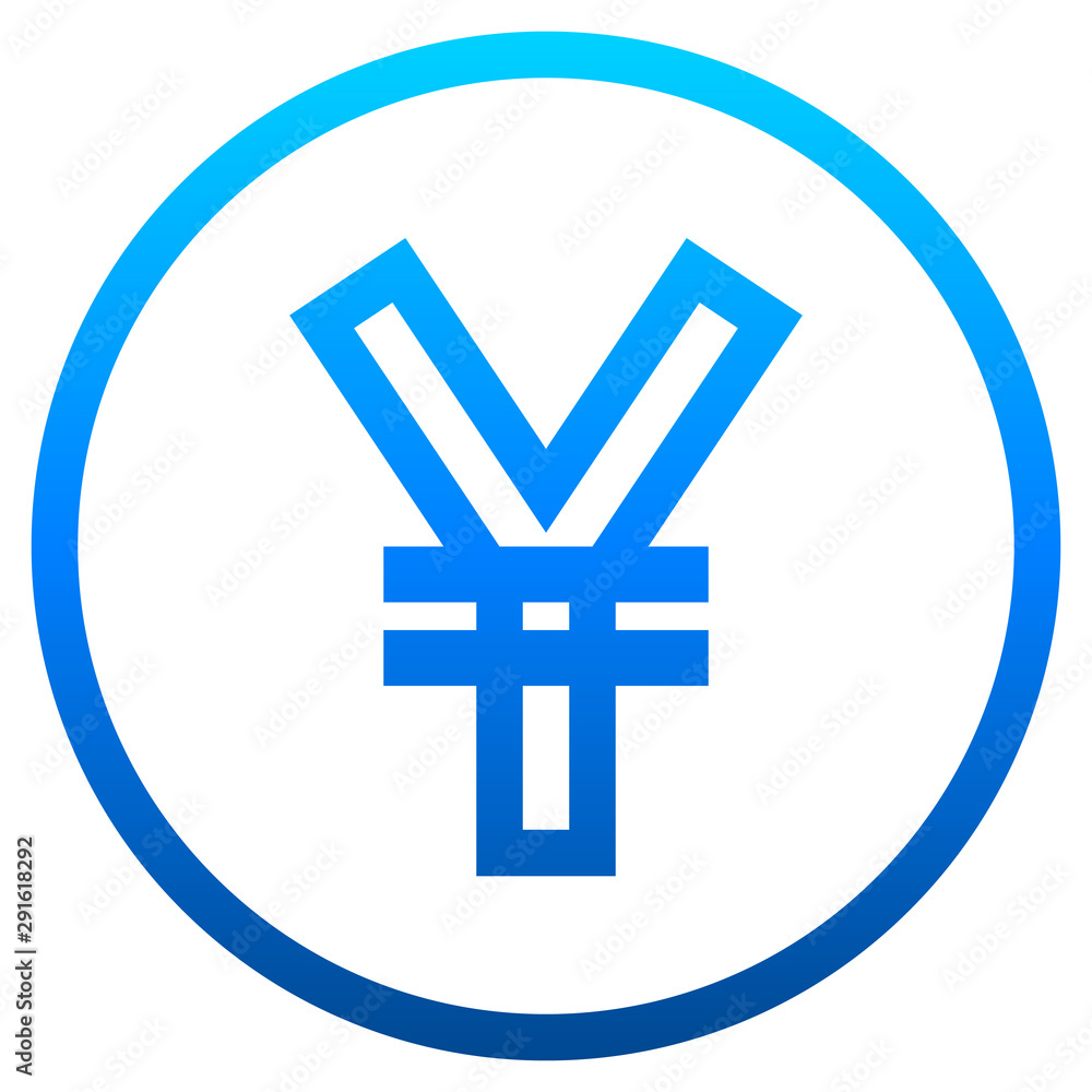 Yuan and Yen currency sign symbol - blue simple gradient outline inside of circle, isolated - vector Yuan and Yen currency sign symbol - blue simple gradient outline inside of circle, isolated - vector