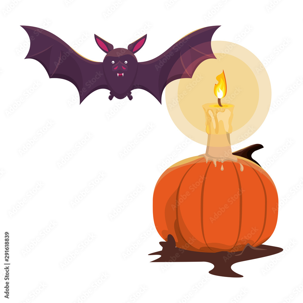 Fototapeta premium halloween pumpkin with candle and bat