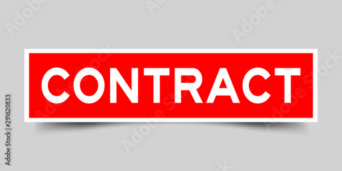 Label sticker in red color square shape as word contract on white background