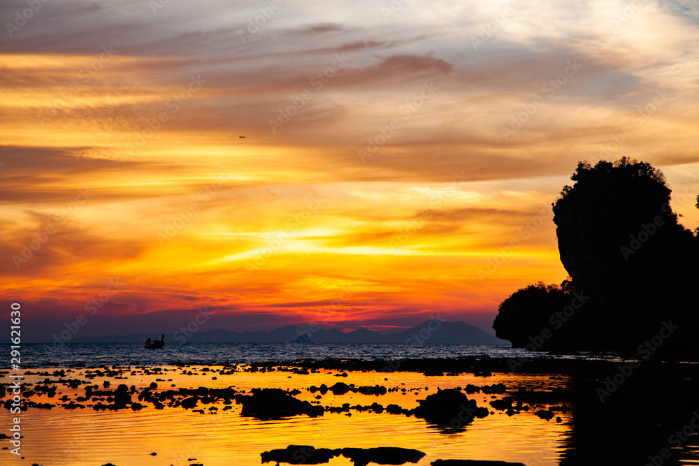 amazing sunset on the beach in Krabi  Thailand