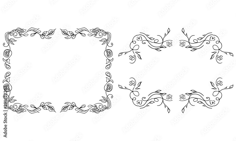 Tropical hand drawn floral frames. Outline set. Jungle foliage illustration. Floral set. Hand drawing. Vector isolated collection. Natural spring wedding card. Summer tropical leaf. Botanical frames Tropical hand drawn floral frames. Outline set. Jungle foliage illustration. Floral set. Hand drawing. Vector isolated collection. Natural spring wedding card. Summer tropical leaf. Botanical frames