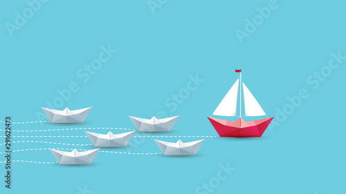 Vector and illustration,Leadership concept, Origami red paper boat.