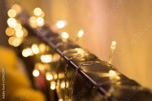Close up of beautiful LED warm lights with bokeh background