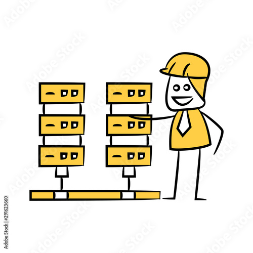 engineer and server network yellow stick figure theme