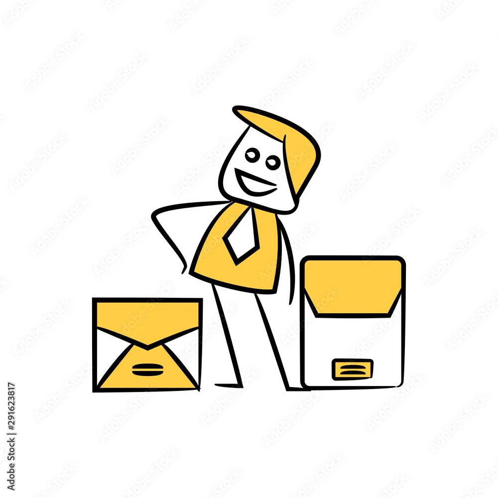 businessman and mails yellow stick figure design