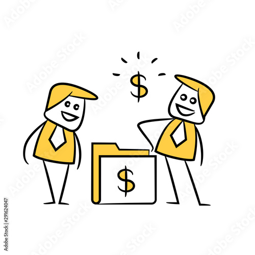 businessman and money folder yellow stick figure design