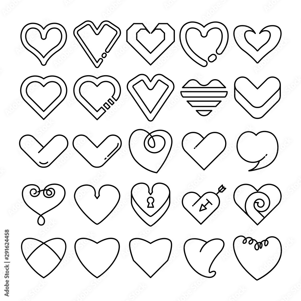 love heart icons line design love heart icons line design