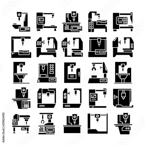 robot machine in manufacturing process icons set