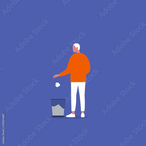 Young male character throwing out a ball of paper