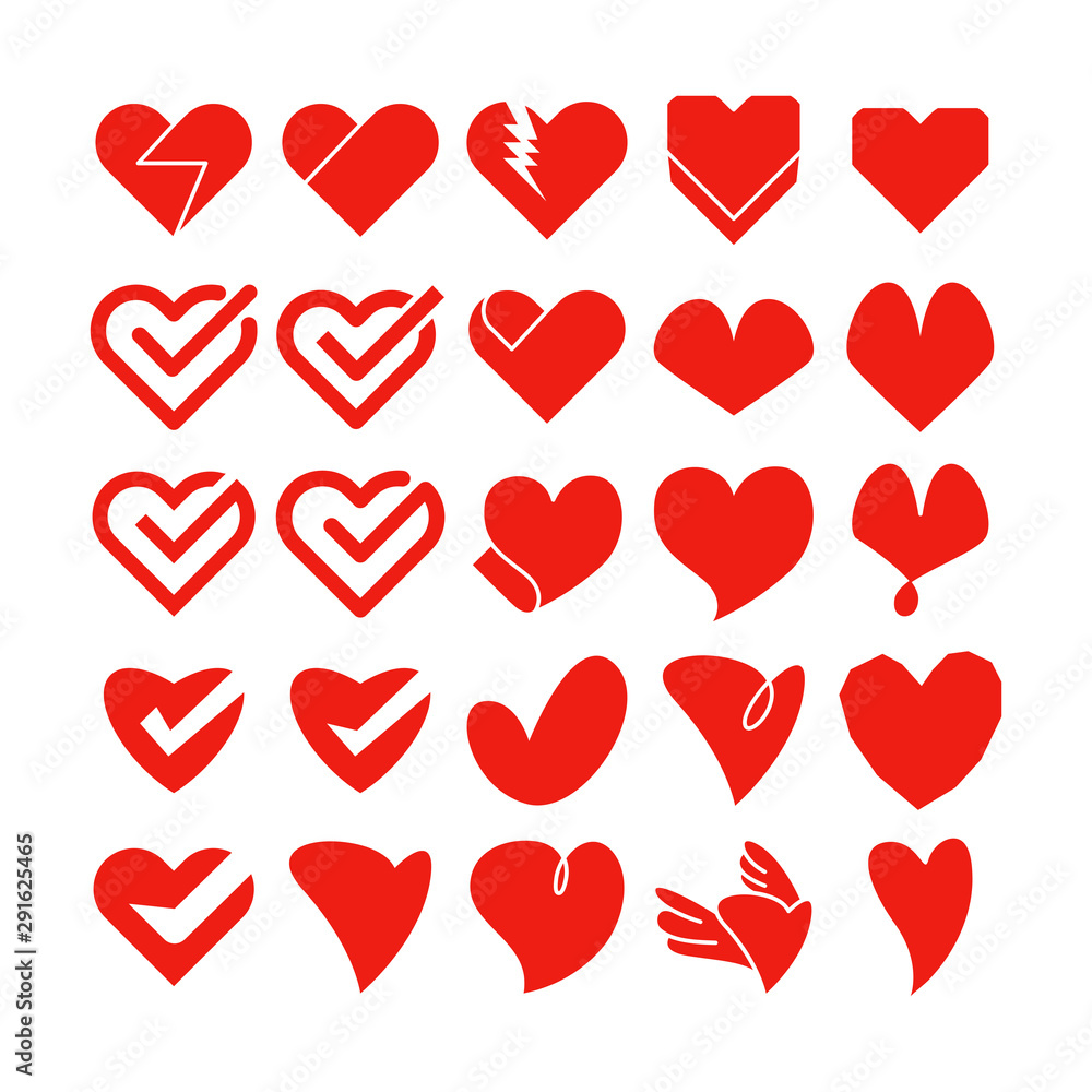 red heart icons vector set