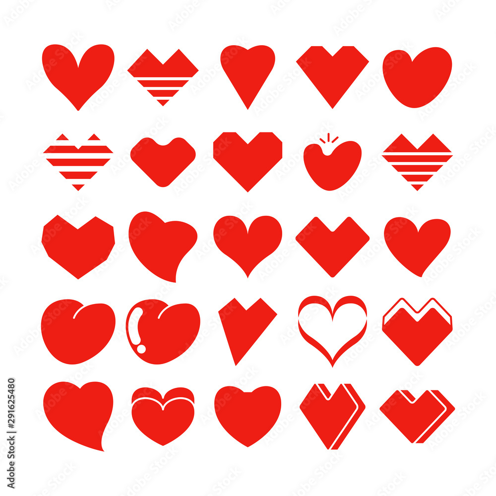 red heart icons vector set red heart icons vector set