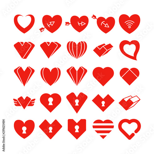 red heart icons vector set