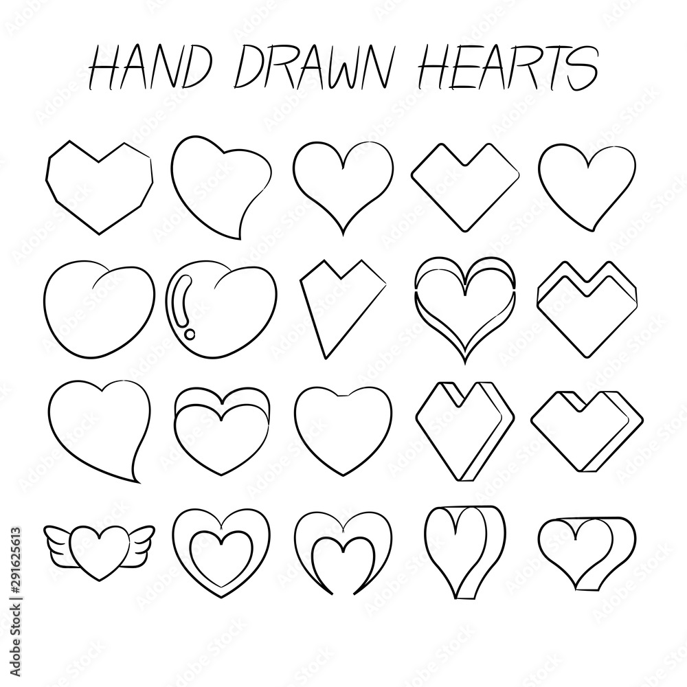 love heart icons hand drawn line design