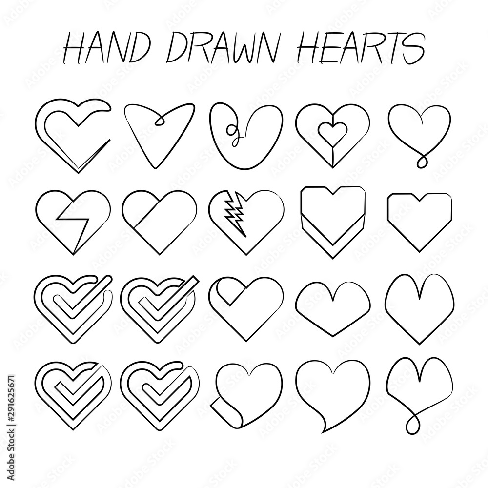 love heart icons hand drawn line design