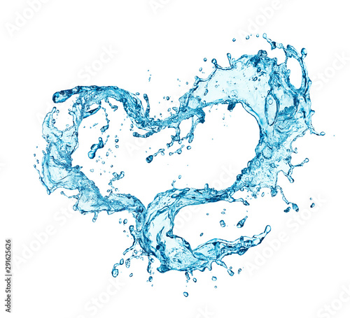 Valentine heart made of blue water splash isolated on white background