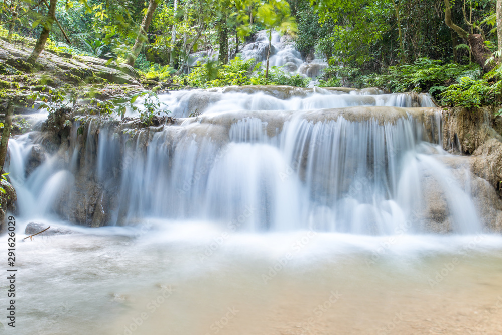 Pu Kang Waterfall in Phan district of Chiang Rai province of Thailand. Beautiful limestone waterfalls in deep jungle of Thailand.