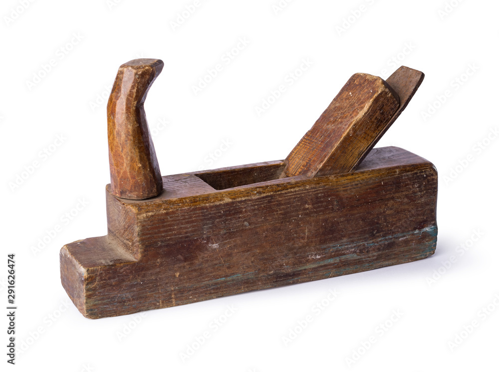 Old wooden jointer, isolated on white background Old wooden jointer, isolated on white background