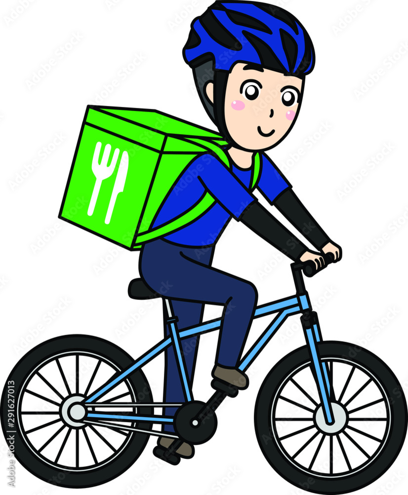 Naklejka premium 自転車でフードデリバリーする男性