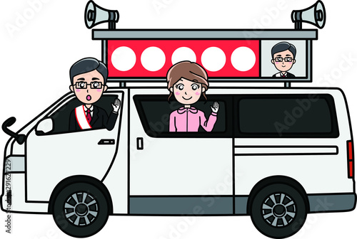 選挙カーと候補者男性