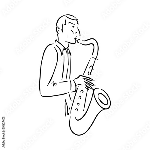 JAZZ concept, man playing the saxophone, music illustration, hand drawn, sketch logo