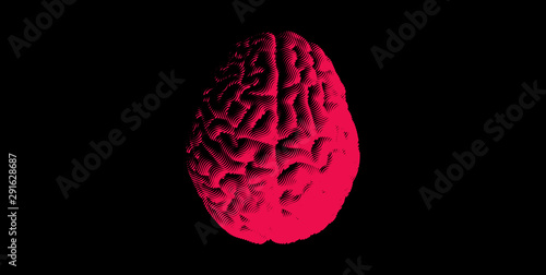 Engraving human brain illustration on dark BG