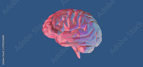 Polygonal brain illustration isolated on blue BG photo