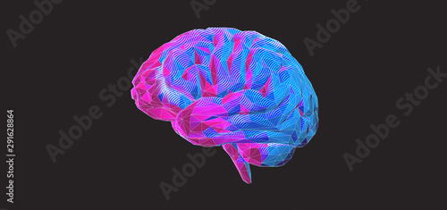 Colorful polygonal brain graphic design on dark BG