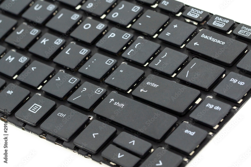 Image of black Computer keyboard isolated on white background.