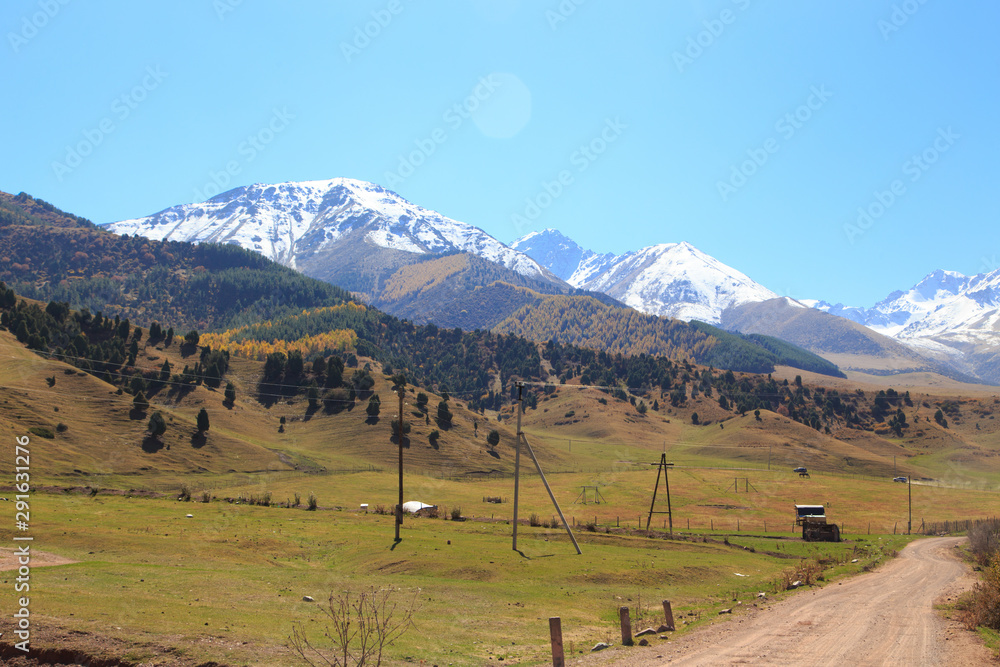 Valley in the mountains. Autumn landscape. Kyrgyzstan