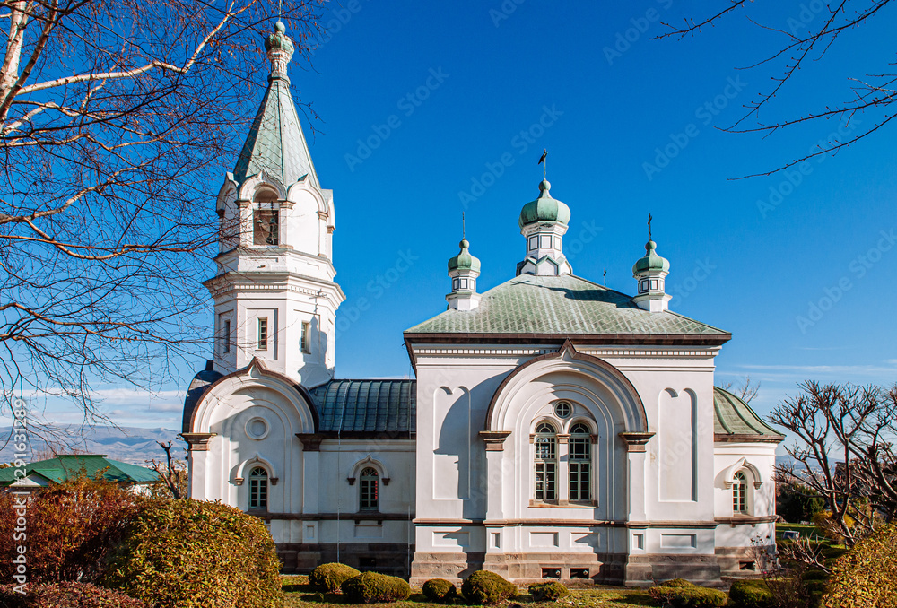 Hakodate Orthodox Church - Russian Orthodox church in winter under blue sky