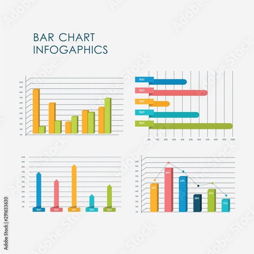 3D Bar Chart Infographics Elements Set Vector Flat Design, Sign, Icon Full Color Template